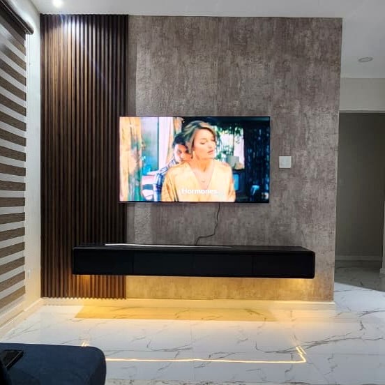 Walnut fluted with Grey Stone PVC Sheet and 85 Floating She