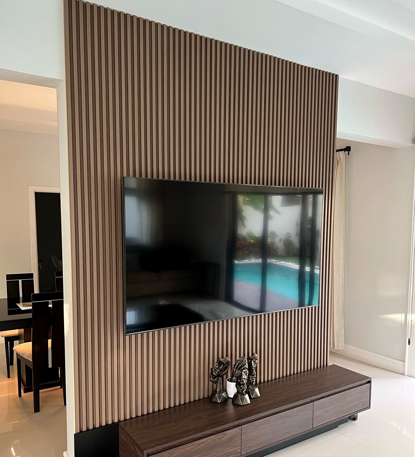 TV Console decor with our Cedar Brown PVC panels We delive