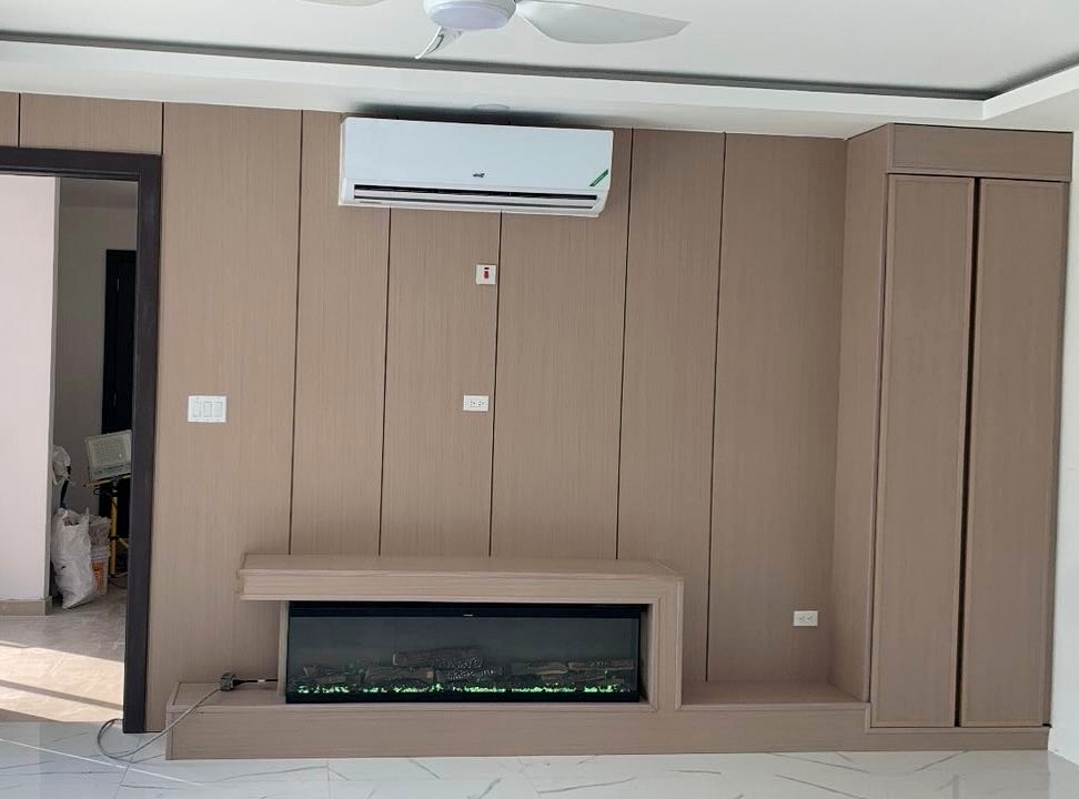 TV Wall done with Sugar Cane 9x2 Flat Sheet lidosinteriors