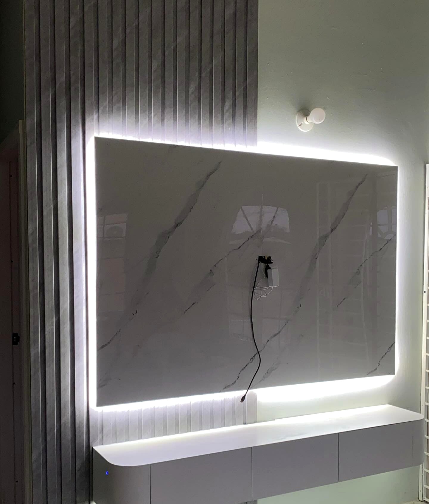 Stone PVC with White Marble PVC and 70 Floating shelf Insta