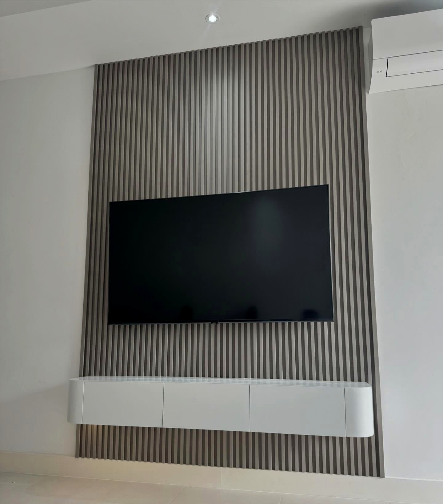 Spanish Grey Fluted PVC with 70inch Floating shelf Installed