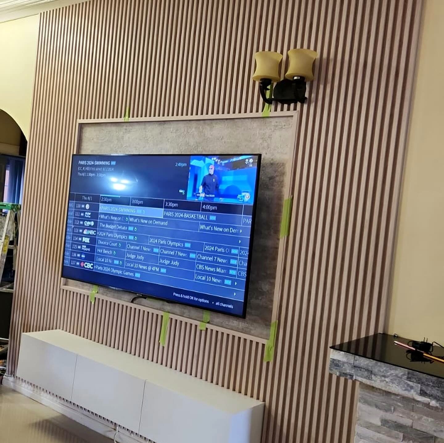 Maple PVC Fluted Stone PVC sheet and floating shelf install